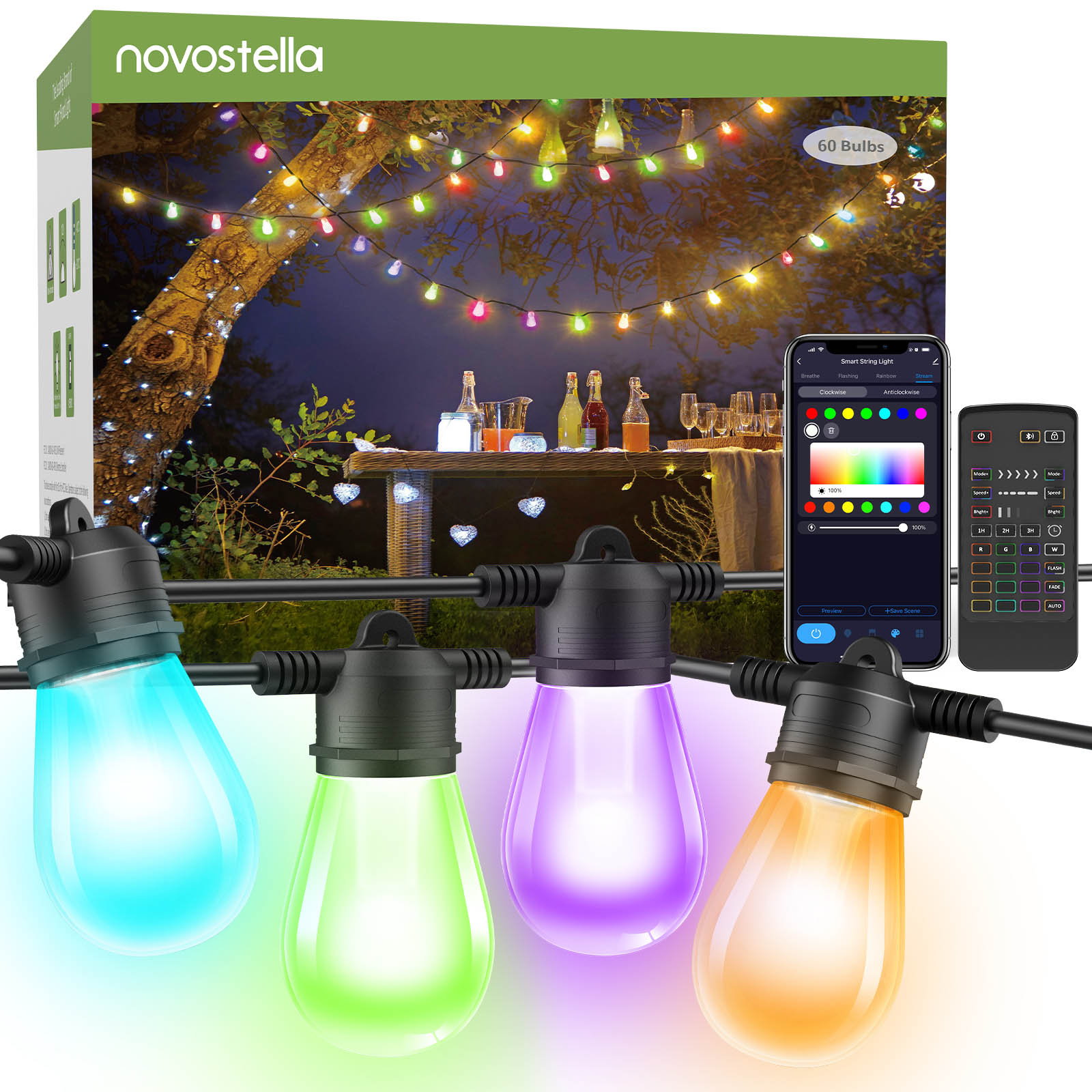 Novostella Blenda 179ft 60 Bulbs Smart String Light