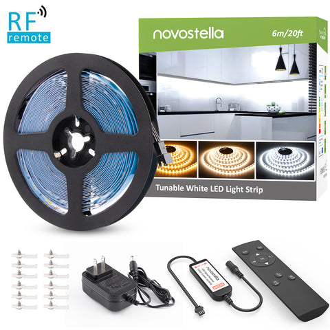 Novostella 20ft Tunable White LED Strip Lights - 24V Dimmable, 3000K-6500K, 5050 LEDs With Remote