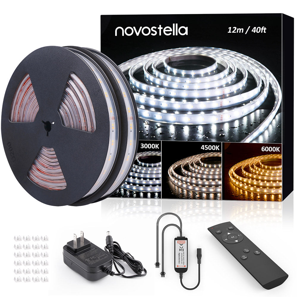 Novostella 40ft Waterproof Tunable White LED Strip Light